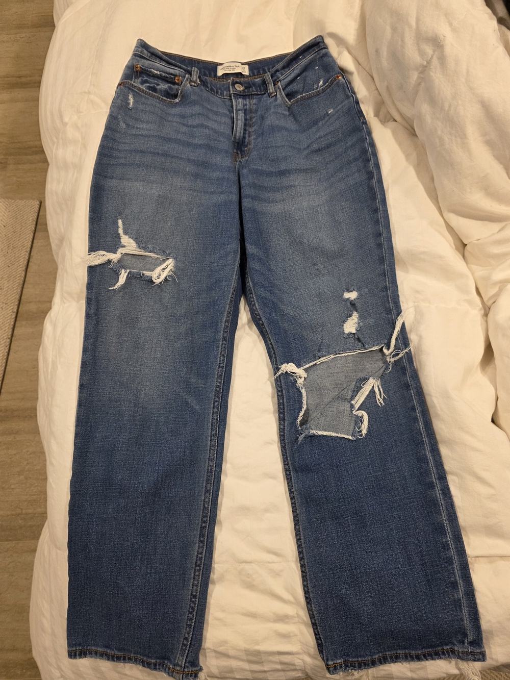 Abercrombie & Fitch Distressed Medium Blue Straight-Leg Jeans